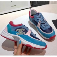 Low Cost Chanel Calfskin Suede & Fabric Classic Sneaker G02059 Blue/Pink/Red 2020(For Women and Men)