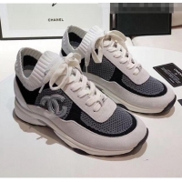 Buy Good Price Chanel Calfskin Fabric & Suede Sneaker G36258 White/Black/Grey 2020