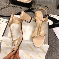 Classic Cheapest Chanel Satin & Strass Sandals G36122 Beige 2020