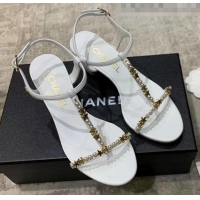 Unique Discount Chanel Satin & Strass Sandals G36122 White 2020