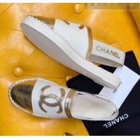 Hot Style Chanel Lambskin Espadrilles Mules Sandals G52113 White/Gold 2020