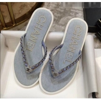 Well Crafted Chanel Denim Chain Flip Flops Sandals G52118 Light Blue 2020