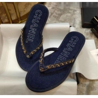 Buy Cheap Chanel Denim Chain Flip Flops Sandals G52118 Deep Blue 2020