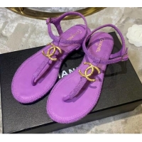 Low Cost Chanel Tweed & Lambskin Thong Sandals With CC Logo G52121 Purple 2020