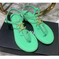 Best Design Chanel Tweed & Lambskin Thong Sandals With CC Logo G52121 Green 2020