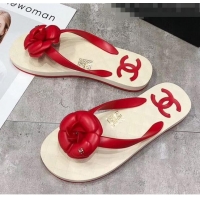 Traditional Discount Chanel Rubber Camellia Thong Slides Sandals G02125 Red 2020