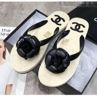 Grade Quality Chanel Rubber Camellia Thong Slides Sandals G02125 Black 2020