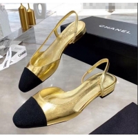 Reasonable Price Chanel Lambskin & Grosgrain Flat Slingbacks Ballerina G31319 Gold/Black 2020