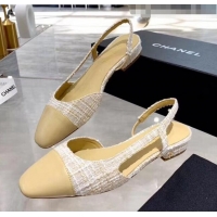 Buy Discount Chanel Lambskin & Tweed Flat Slingbacks Ballerina G31319 Off-White/Beige 2020