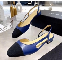 Pretty Style Chanel Lambskin & Grosgrain Flat Slingbacks Ballerina G31319 Blue/Black 2020