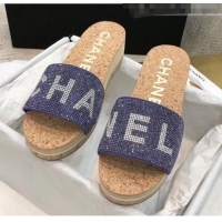 Super Quality Chanel Crystal Logo Platform Mules G35799 Blue 2020