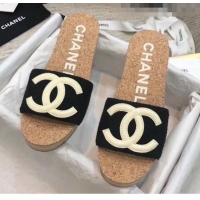 Affordable Price Chanel Tweed & Leather Logo Platform Mules G35799 Black 2020