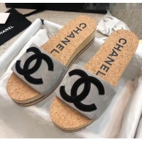 Lowest Cost Chanel Suede CC Logo Platform Mules G35799 Grey 2020