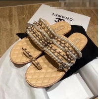 Top Quality Chanel Lambskin Chains & Pearls Mules Sandals G52722 Beige 2020