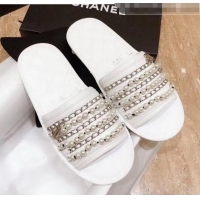 Top Design Chanel Lambskin Chains & Pearls Mules Sandals G52722 White 2020