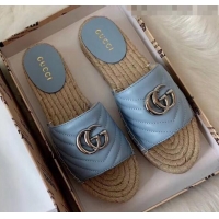 Duplicate Gucci Matelassé Chevron Leather Espadrille Sandal 573028 Pastel Blue 2020