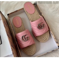 Popular Style Gucci Matelassé Chevron Leather Espadrille Sandal 573028 Pastel Pink 2020