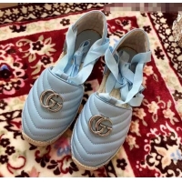 Trendy Design Gucci Matelassé Chevron Leather Espadrille Sandal With Ribbon 628148 Pastel Blue 2020