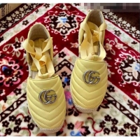 Top Grade Gucci Matelassé Chevron Leather Espadrille Sandal With Ribbon 628148 Pastel Yellow 2020