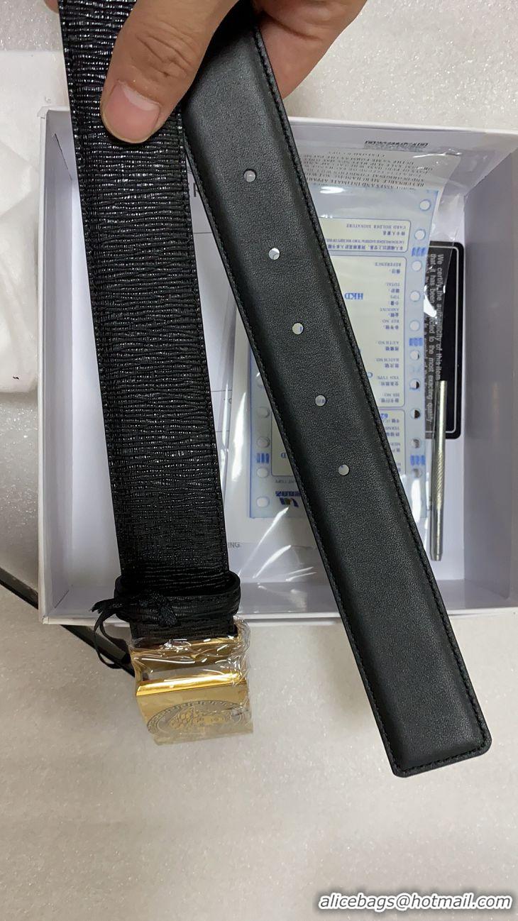 Good Product Versace Black Calfskin Leather Belt Golden Stereo Heads Buckle(99-722104)