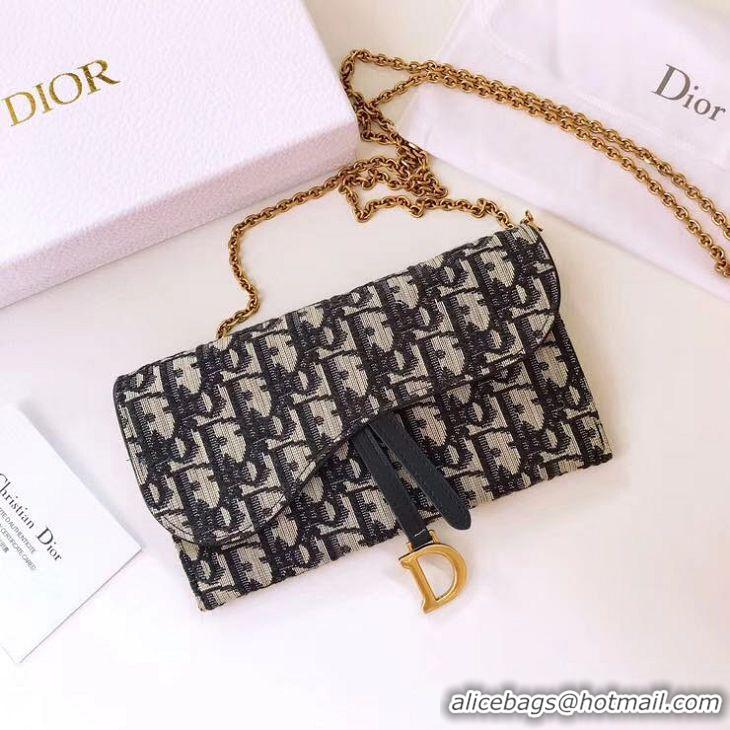 Classic Dior SADDLE DENIM CANVAS Chain Clutch bag S5614 dark blue