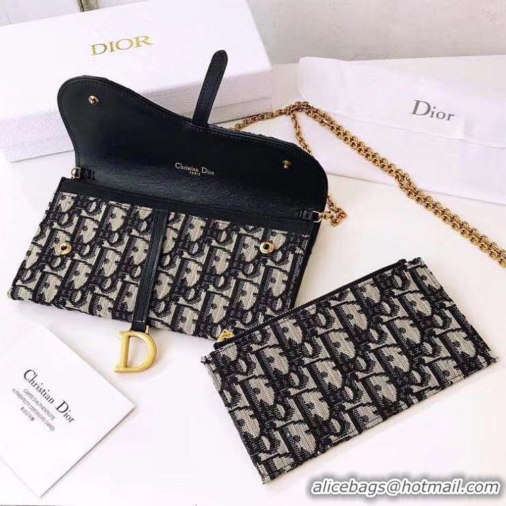 Classic Dior SADDLE DENIM CANVAS Chain Clutch bag S5614 dark blue