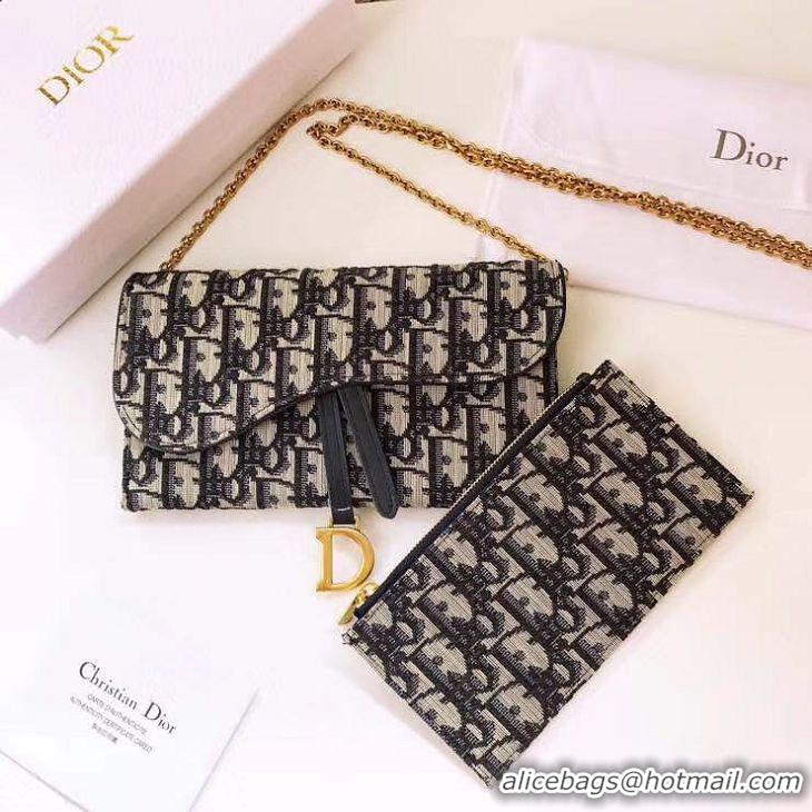 Classic Dior SADDLE DENIM CANVAS Chain Clutch bag S5614 dark blue