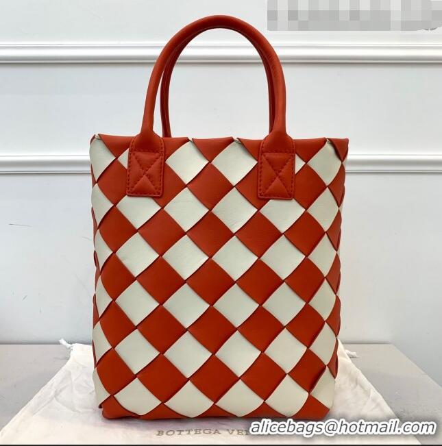 Trendy Design Bottega Veneta Maxi Cabat 30 Tote in Woven Nappa Lambskin BV12603 Orange/White