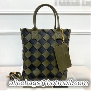 Good Product Bottega Veneta Maxi Cabat 30 Tote in Woven Nappa Lambskin BV12603 Dark Green/Black