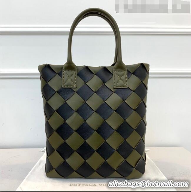 Good Product Bottega Veneta Maxi Cabat 30 Tote in Woven Nappa Lambskin BV12603 Dark Green/Black