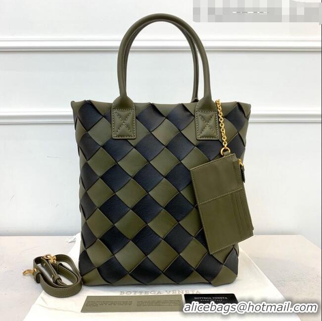 Good Product Bottega Veneta Maxi Cabat 30 Tote in Woven Nappa Lambskin BV12603 Dark Green/Black