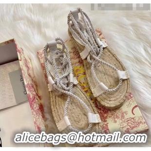 Famous Brand Dior Diorexpress Embroidered and Woven Cotton Sandal G41550 White 2020