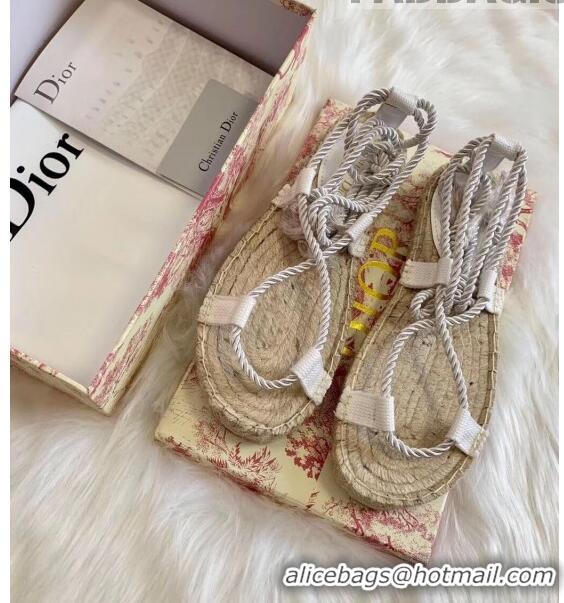 Famous Brand Dior Diorexpress Embroidered and Woven Cotton Sandal G41550 White 2020