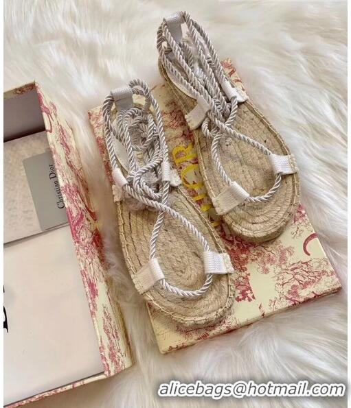 Famous Brand Dior Diorexpress Embroidered and Woven Cotton Sandal G41550 White 2020