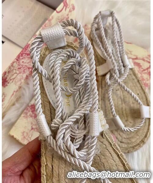 Famous Brand Dior Diorexpress Embroidered and Woven Cotton Sandal G41550 White 2020