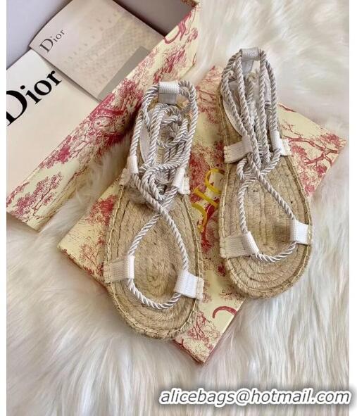 Famous Brand Dior Diorexpress Embroidered and Woven Cotton Sandal G41550 White 2020