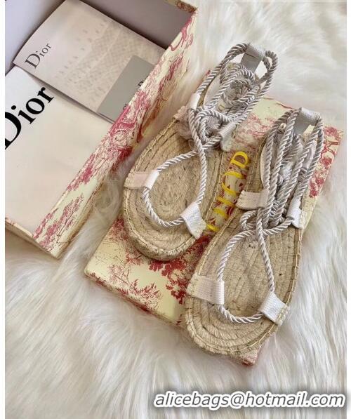 Famous Brand Dior Diorexpress Embroidered and Woven Cotton Sandal G41550 White 2020