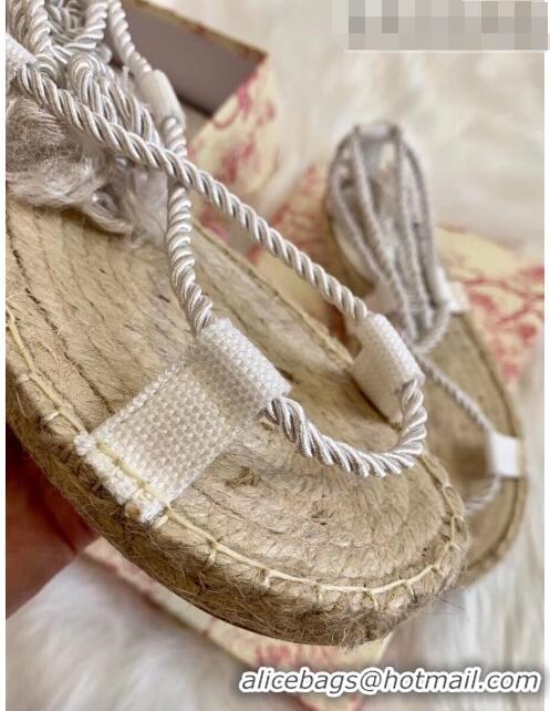 Famous Brand Dior Diorexpress Embroidered and Woven Cotton Sandal G41550 White 2020