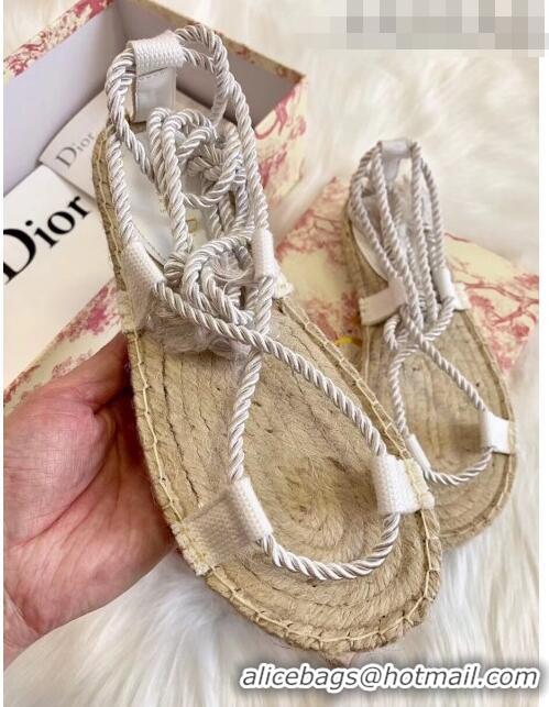 Famous Brand Dior Diorexpress Embroidered and Woven Cotton Sandal G41550 White 2020