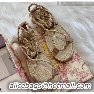 Most Popular Dior Diorexpress Embroidered and Woven Cotton Sandal G41550 Beige 2020