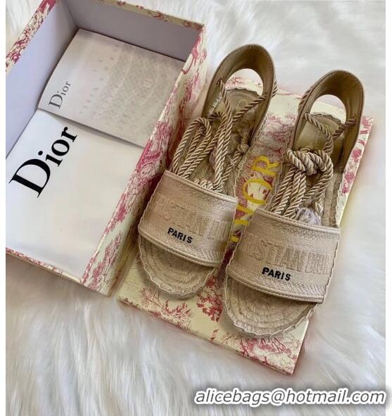 Promotional Dior Granville Dior Oblique Embroidered Cotton Lace-up Espadrille Sandal CD41554