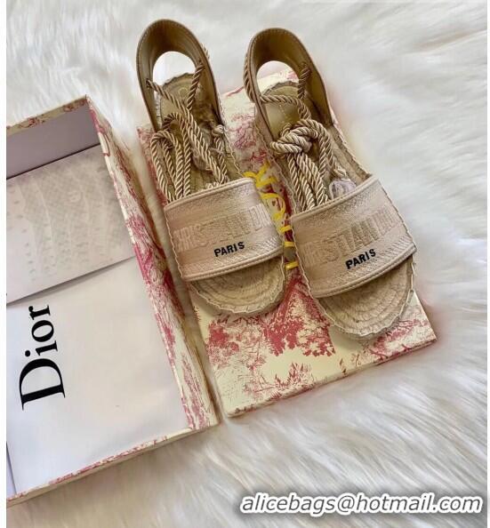 Promotional Dior Granville Dior Oblique Embroidered Cotton Lace-up Espadrille Sandal CD41554