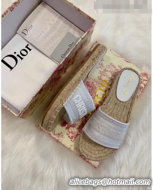 Discount Dior Granville Embroidered Cotton Espadrille Mule CD1555 White