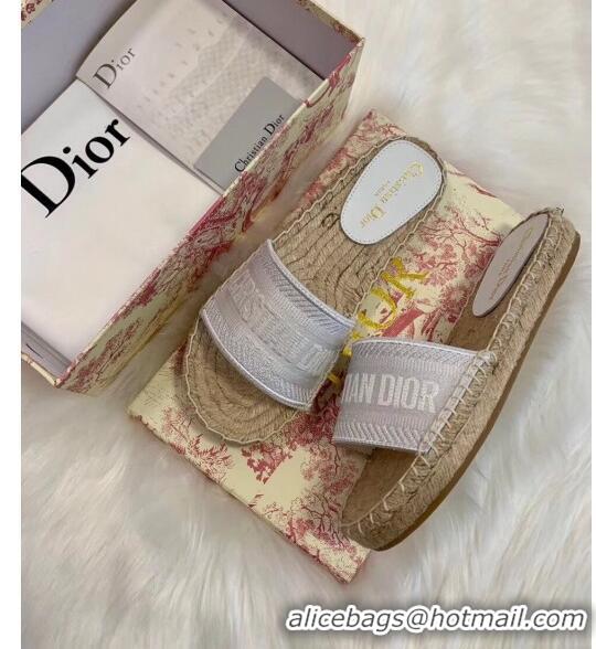 Discount Dior Granville Embroidered Cotton Espadrille Mule CD1555 White