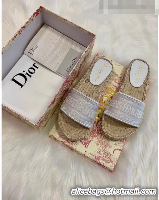 Discount Dior Granville Embroidered Cotton Espadrille Mule CD1555 White