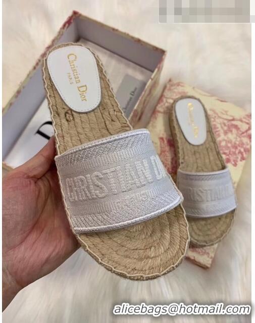 Discount Dior Granville Embroidered Cotton Espadrille Mule CD1555 White