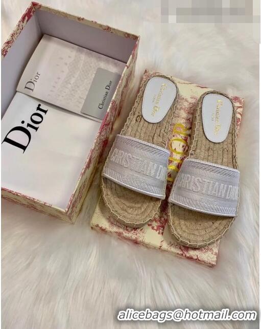 Discount Dior Granville Embroidered Cotton Espadrille Mule CD1555 White