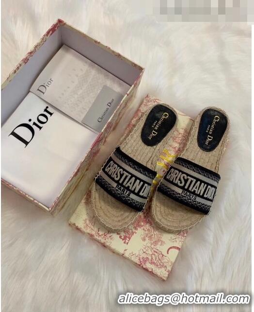 Market Sells Dior Granville Embroidered Cotton Espadrille Mule CD1555 Black