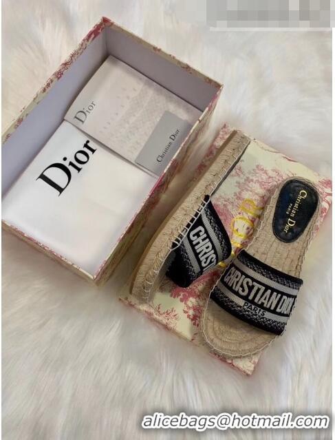 Market Sells Dior Granville Embroidered Cotton Espadrille Mule CD1555 Black