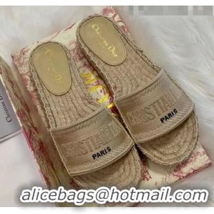 Discount Dior Granville Embroidered Cotton Espadrille Mule CD1555 Beige